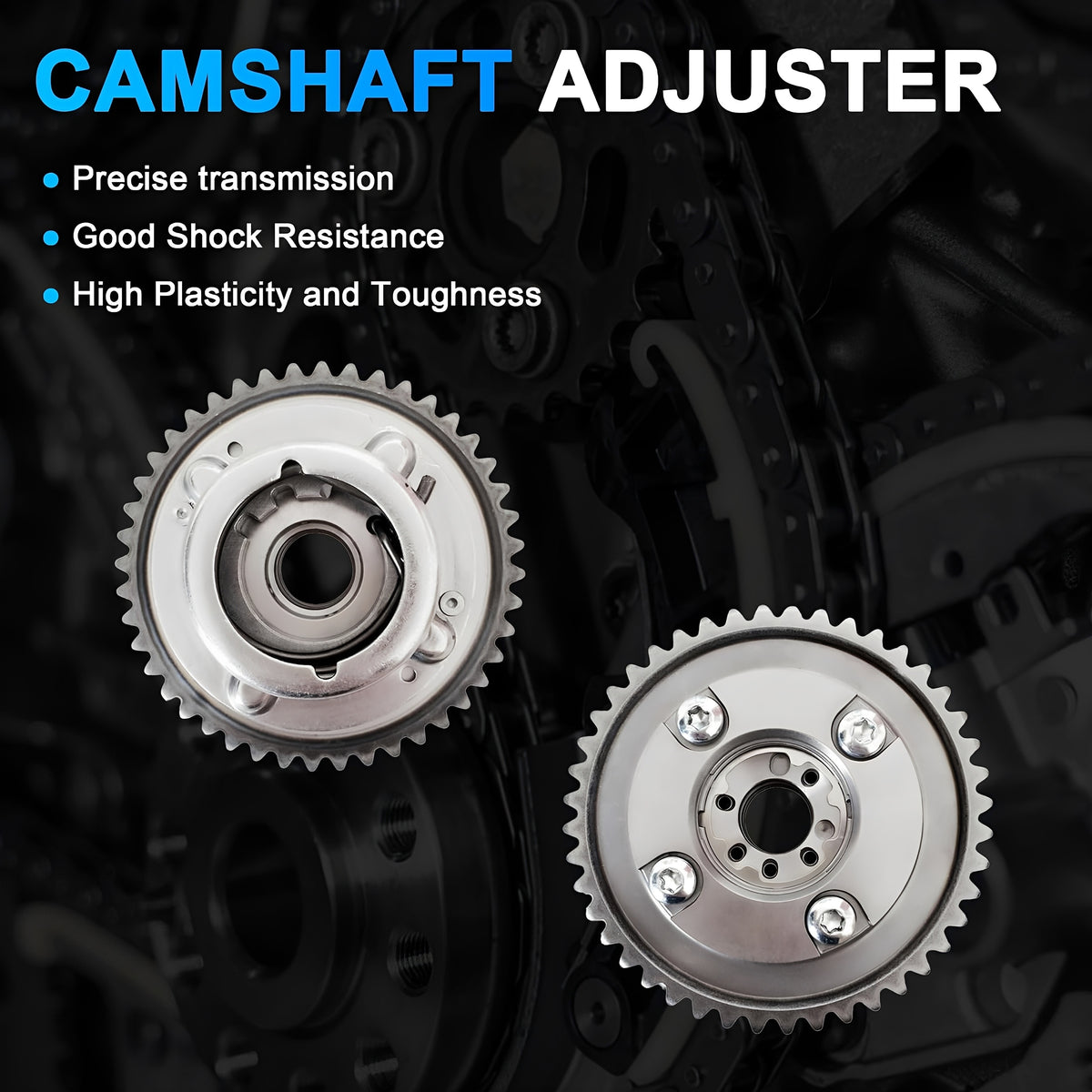 Timing chain kit camshaft adjusters: two silver sprocket gears