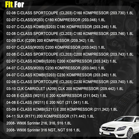 Timing chain kit fitment list graphic with car icon and engine parts illustration