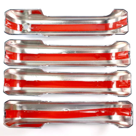 Chrome door handle cover set, red backing strip with four long rectangular pieces