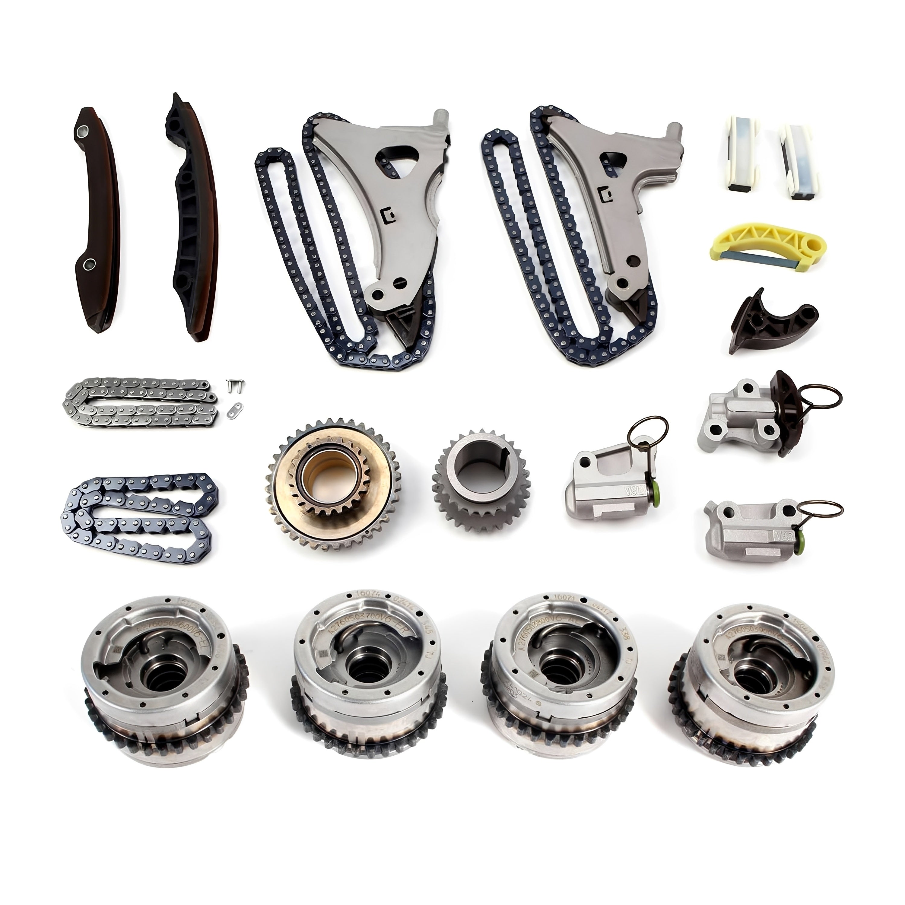 Timing chain kit parts set with sprockets, duplex chains, guides, tensioners