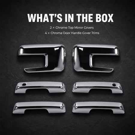 Chrome top mirror covers and chrome door handle cover trims in set