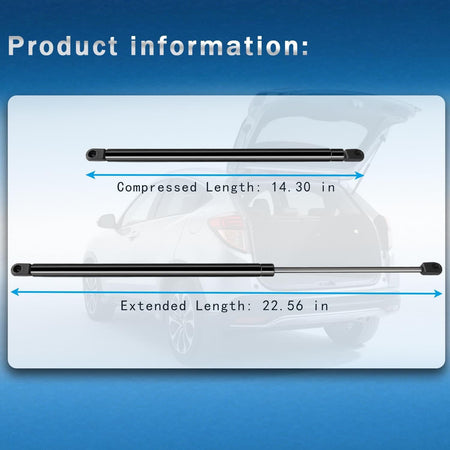 Two black lift struts with labeled compressed and extended length