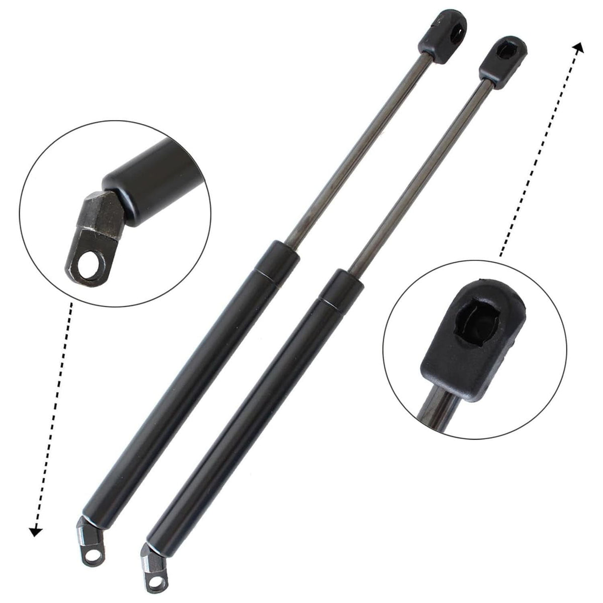 Trunk lift support rod with black protective housing and stud mount end details.
