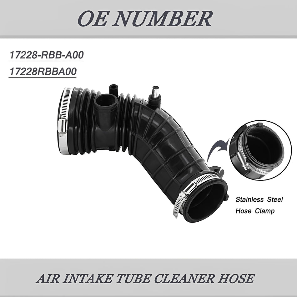 Black ribbed air intake tube with metal clamp and branching elbow