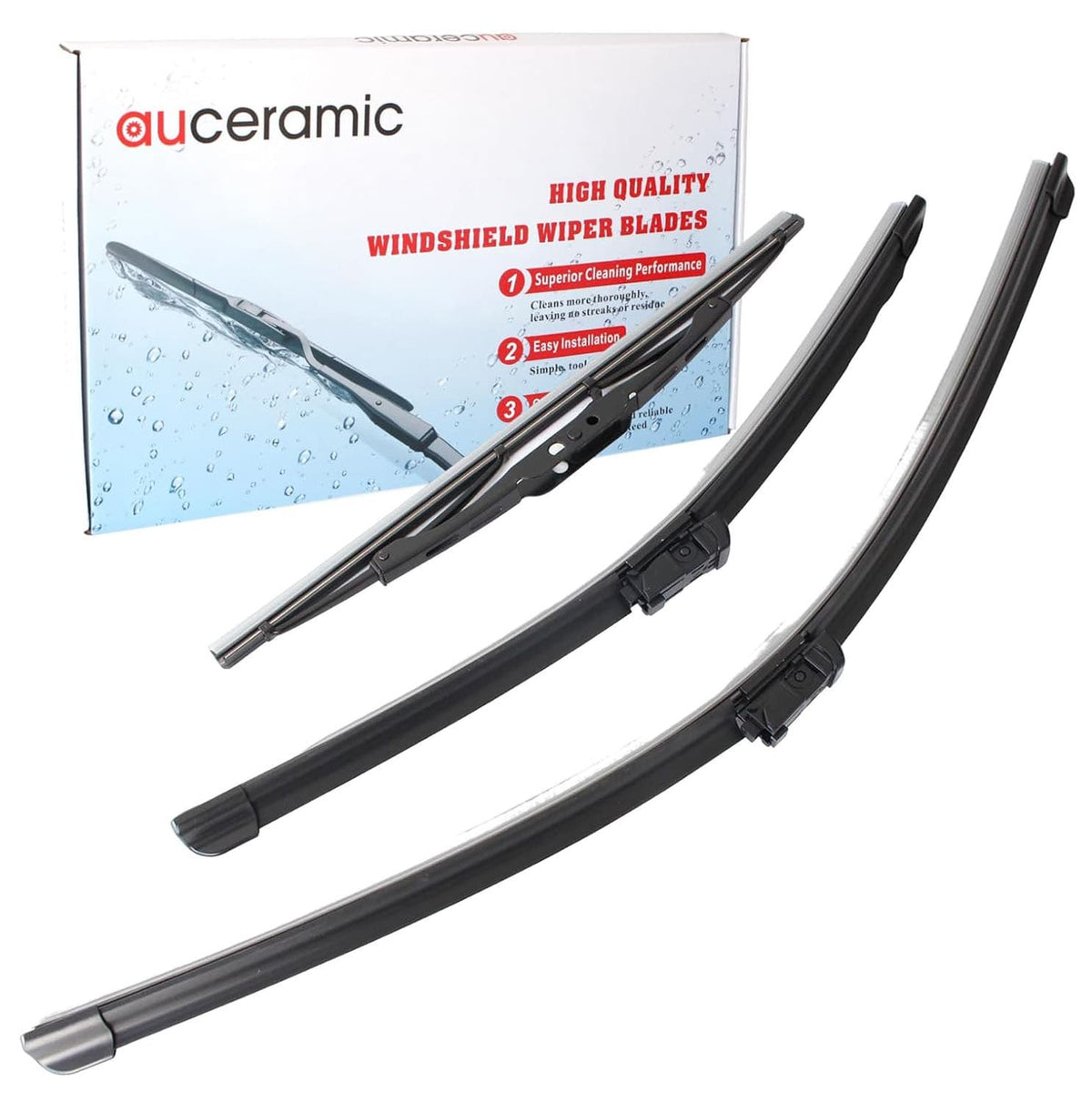 Windshield wiper blade set in retail box, black blades with end caps