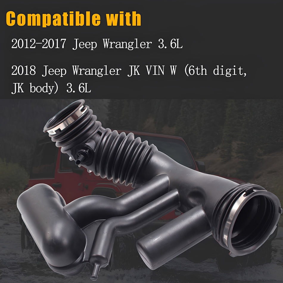 Black air intake hose assembly with ribbed duct and curved intake couplers