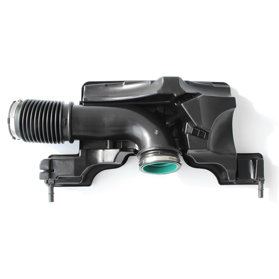Black air intake hose with corrugated ribbed pipe and green center opening