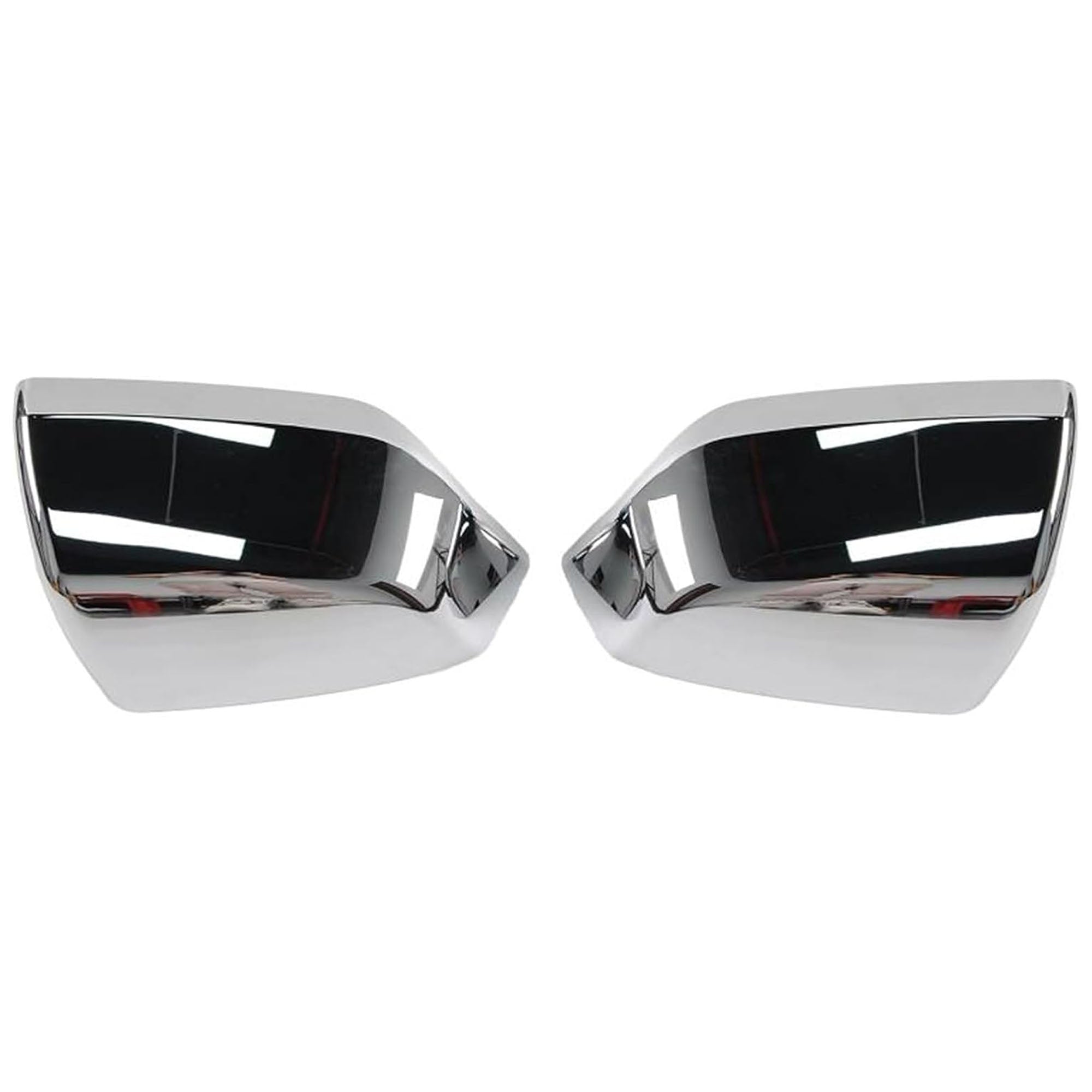 Pair of chrome mirror covers with black reflective glass, glossy chrome housing