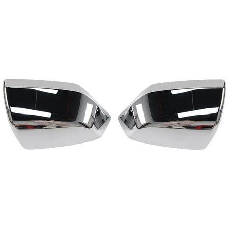 Pair of chrome mirror covers with black reflective glass, glossy chrome housing