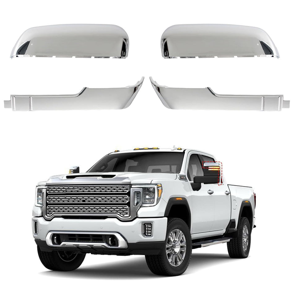 Chrome Tow Mirror Covers Fit for 2020-2024 Chevy Silverado GMC Sierra 2500HD 3500HD