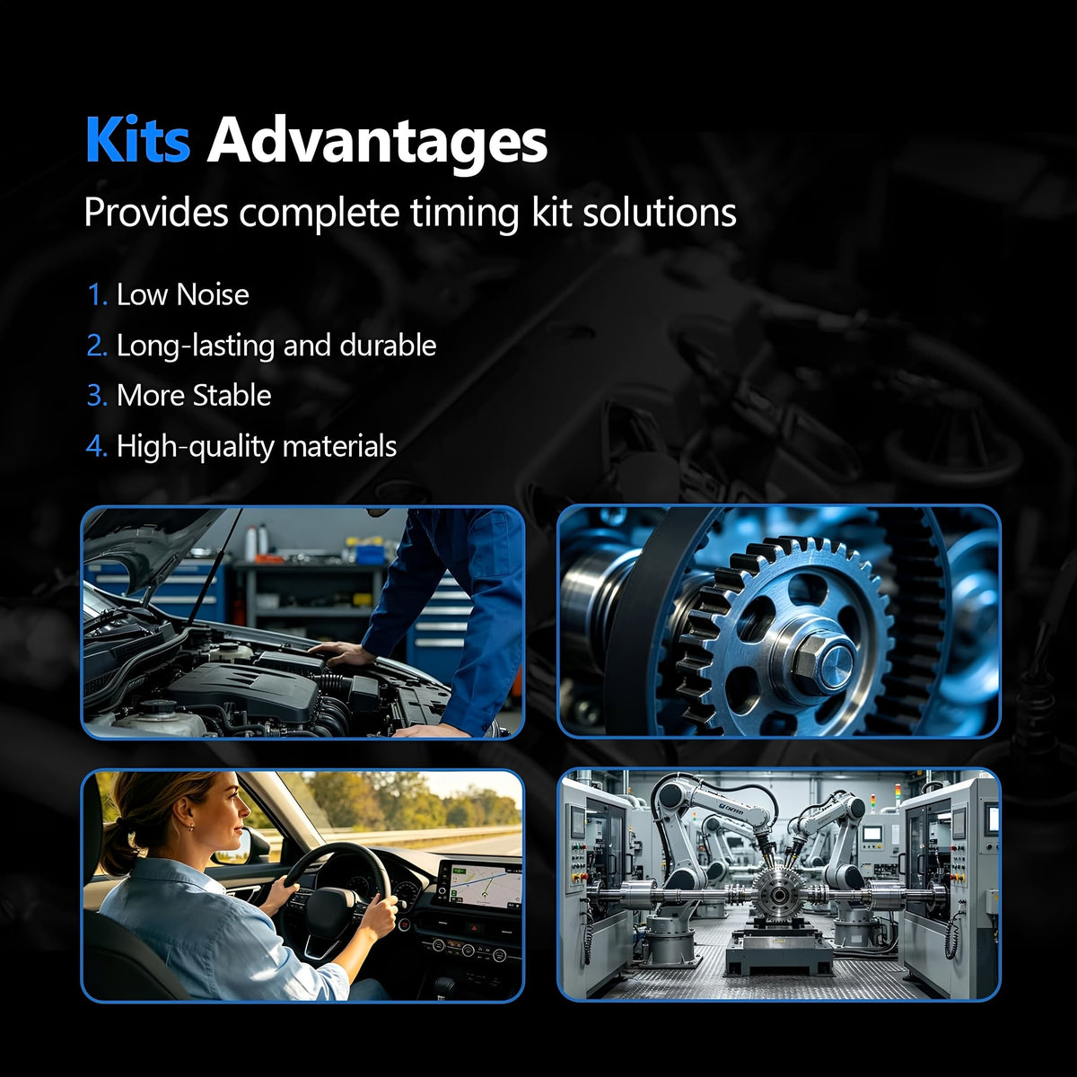 Timing belt kit with engine timing components for complete installation