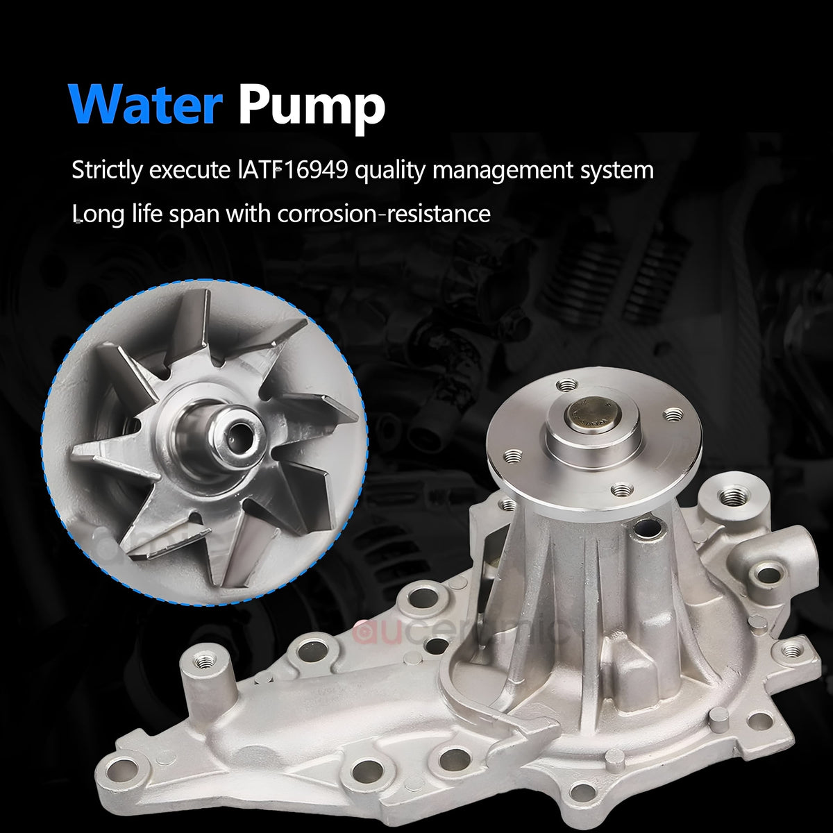 Water pump assembly with metal impeller and mounting base