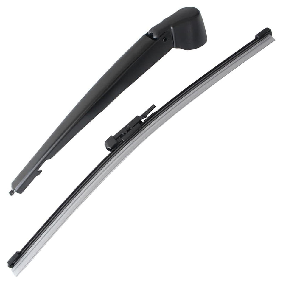 Rear wiper arm and blade set, dark gray arm with long silver blade and black mount