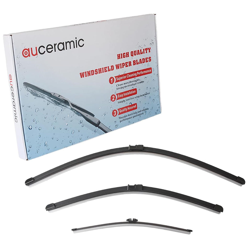 Windshield wiper blades kit with retail box and three black blade pieces