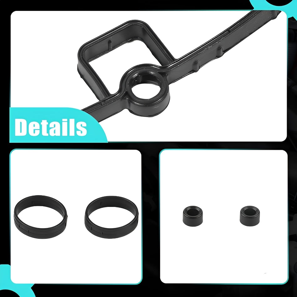 Valve cover gasket detail with molded seal and two rubber O-rings