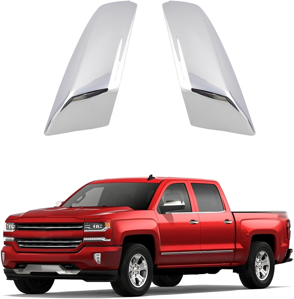 Chrome top half mirror cover pair for pickup truck side mirrors