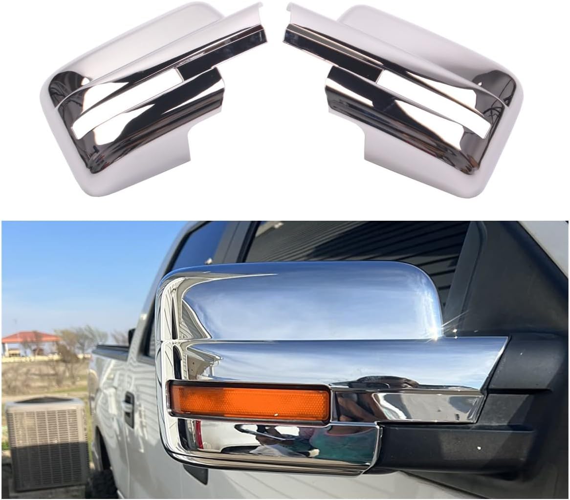Chrome mirror cover installed on side mirror with reflective finish