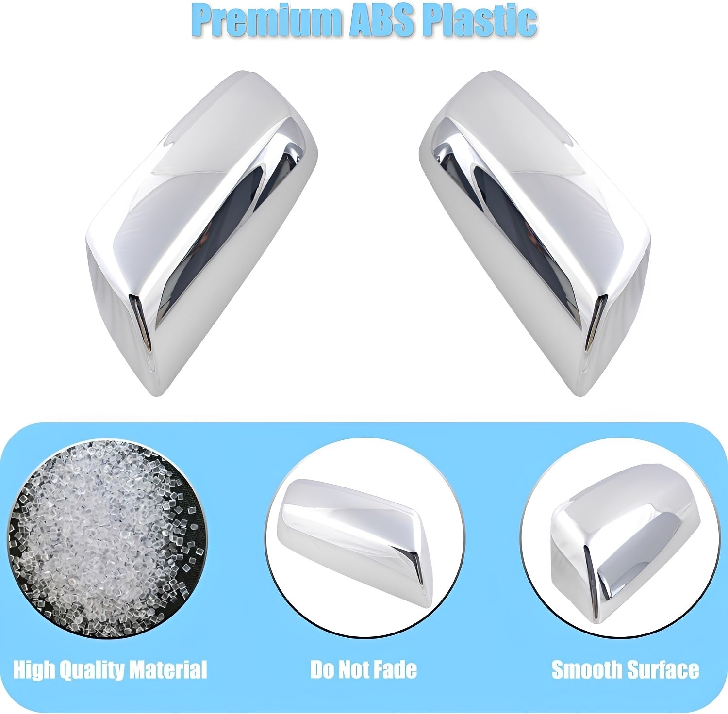 Shiny chrome ABS top half mirror covers, two-piece set with reflective finish