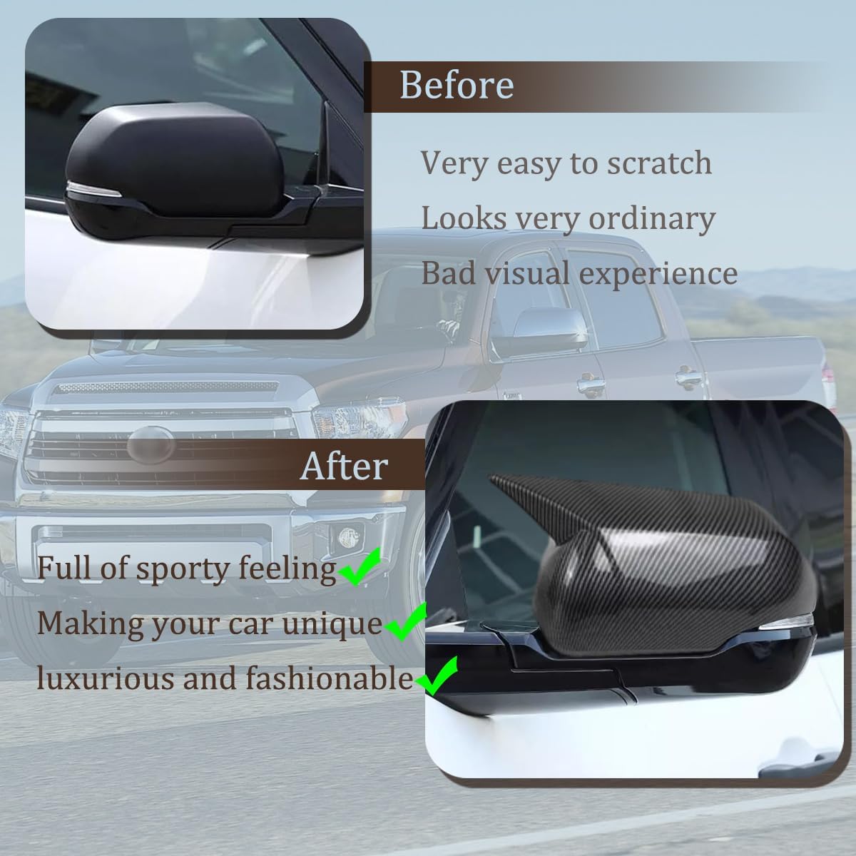 Carbon Fiber Mirror Covers for Toyota Tundra 2022–2024 & Sequoia 2023–2024