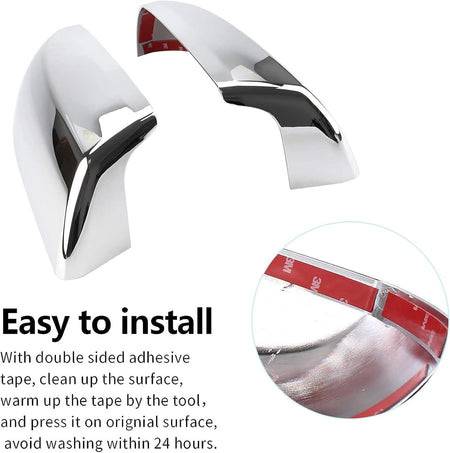Chrome mirror cover set with black backing, curved cap shape