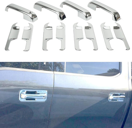 Chrome door handle bowl covers with matching clips, multiple pieces shown.
