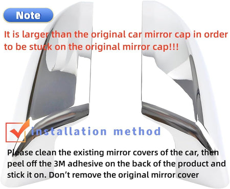 Chrome mirror cover set with adhesive-backed installation surfaces