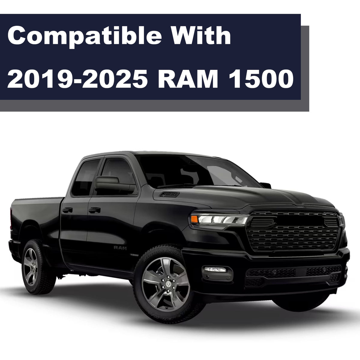 Chrome mirror and door handle covers on black pickup truck