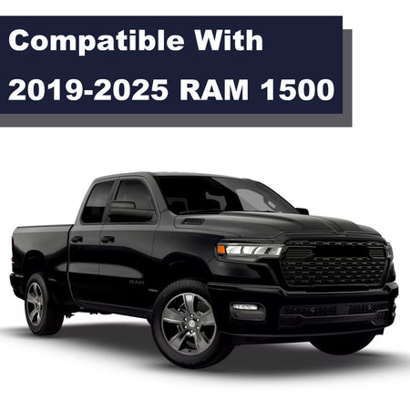 Chrome mirror and door handle covers on black pickup truck