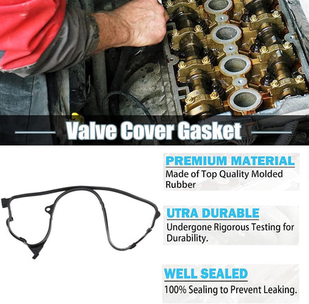 Valve cover gasket set with rubber gasket and circular seal rings