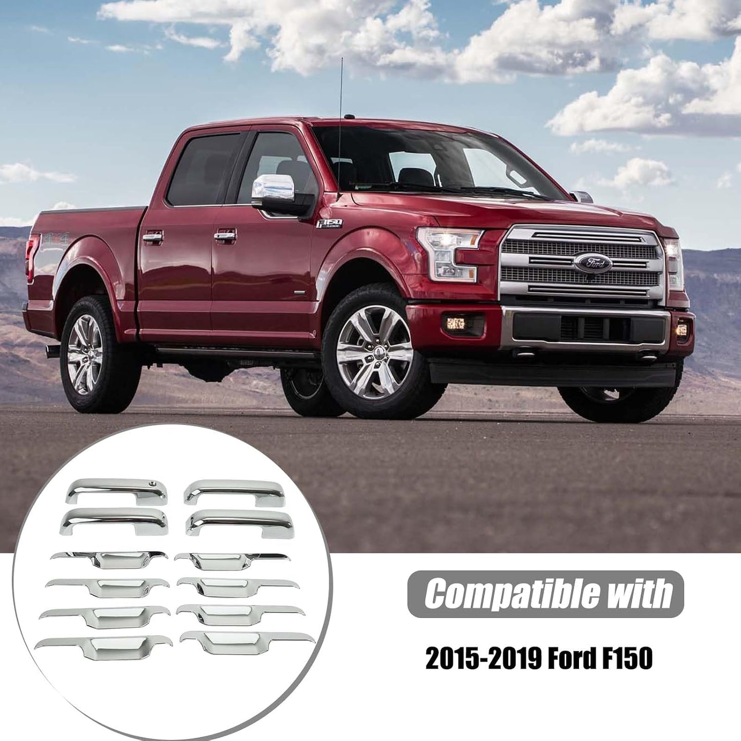 Chrome Door Handle Bowl Covers for Ford F-150 2015–2020