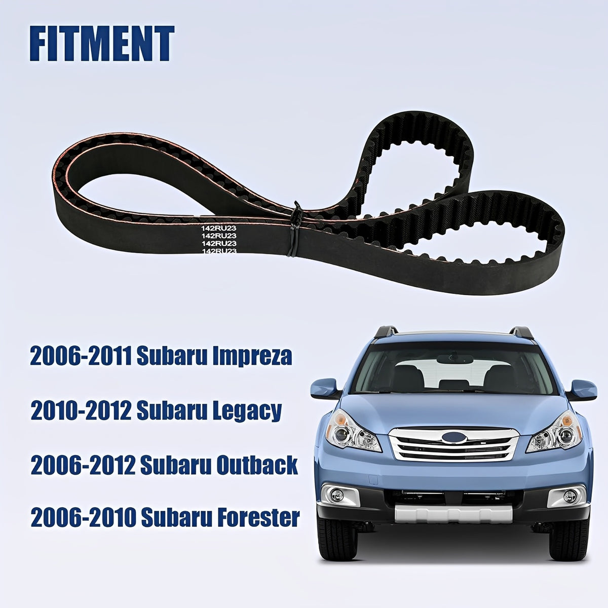 Toothed timing belt with ribbed edges and black backing strip