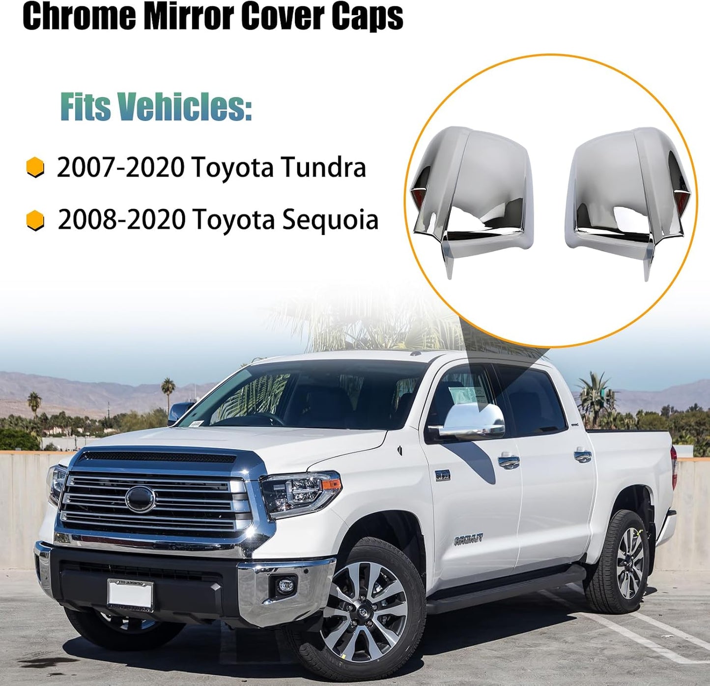 Chrome Full Mirror Covers for Toyota Tundra 2007–2021 & Sequoia 2007–2020