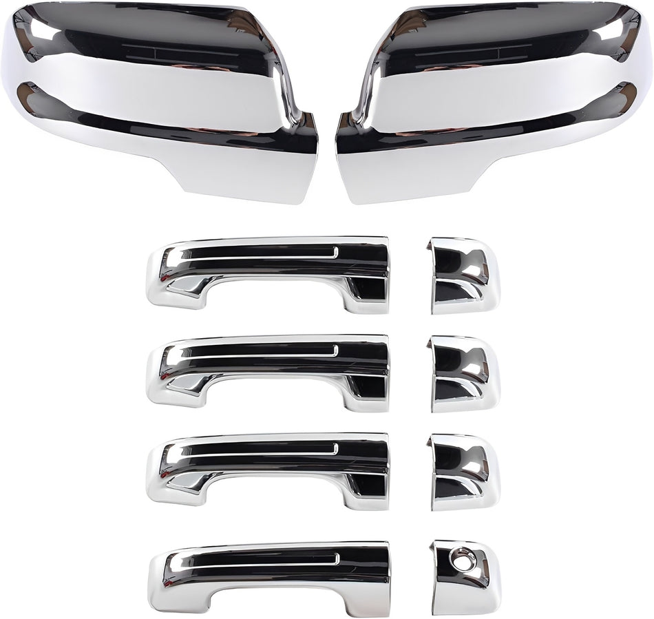 Chrome mirror caps and door handle covers set with matching hardware