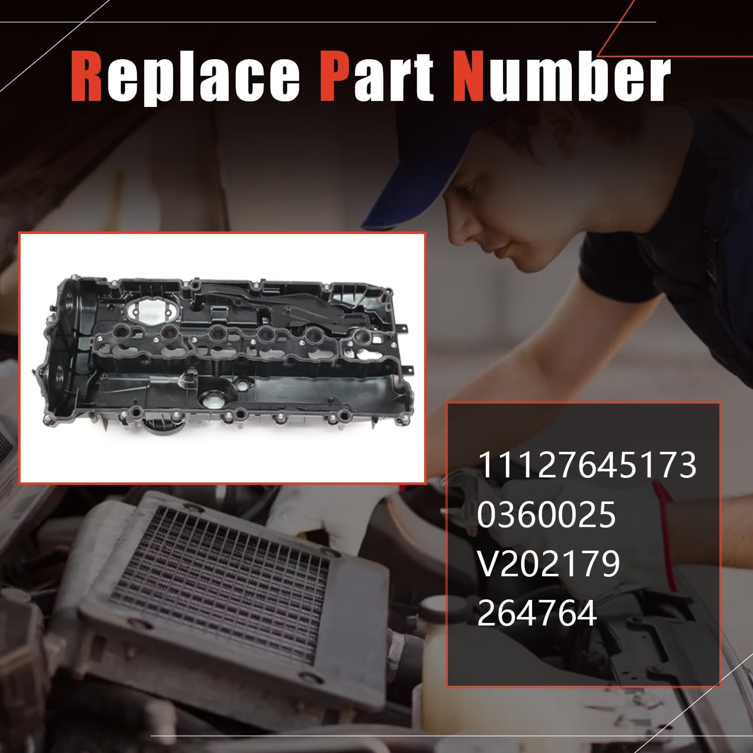 Valve cover with gasket and bolts, OE 11127645173 part replacement