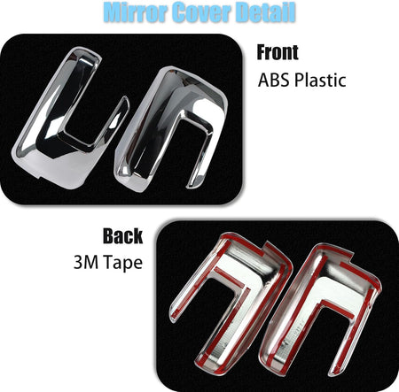Mirror cover set detail in chrome ABS plastic, front and back pieces