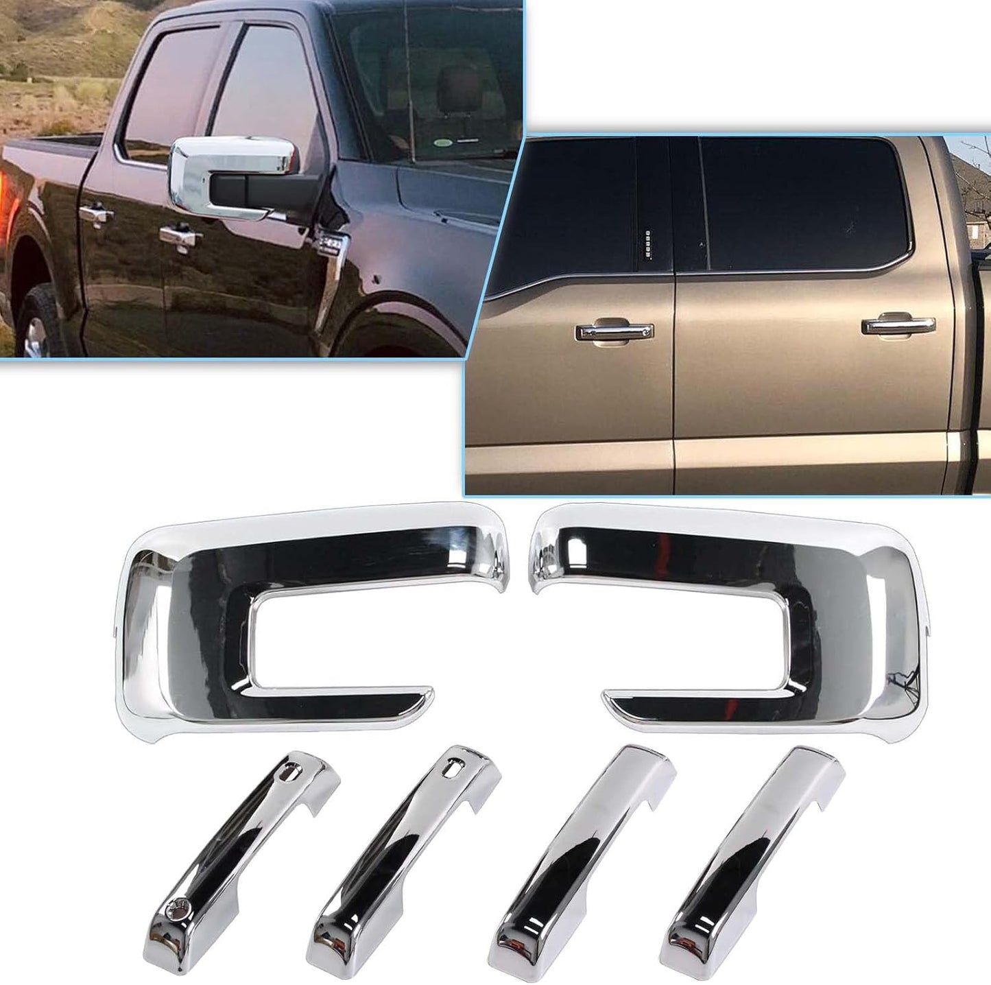 Chrome Mirror & Door Handle Cover Set for Ford F-150 2021–2025