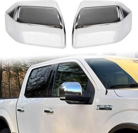 Chrome side mirror cover pair with dark reflective glass inserts