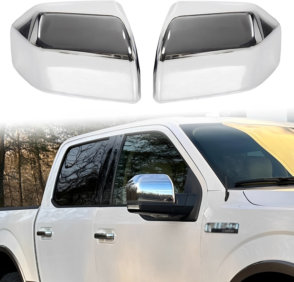 Chrome side mirror cover pair with dark reflective glass inserts