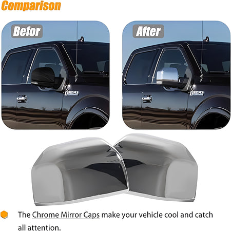 Chrome mirror cap covers, smooth reflective surfaces shown in two-piece view