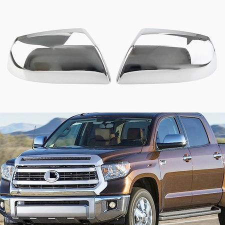 Pair of glossy chrome mirror covers with dark inner panels