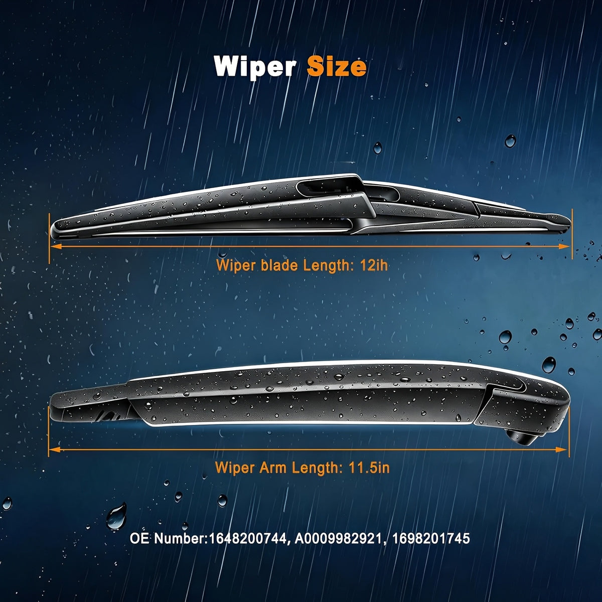 Rear wiper size diagram showing blade and arm length measurements