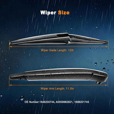 Rear wiper blade size diagram showing 12in blade and 11.5in arm