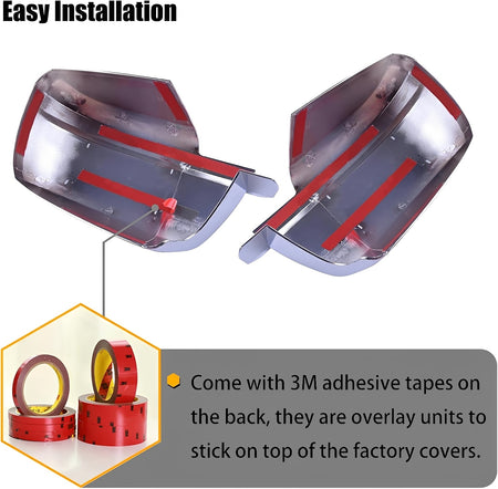 Chrome full mirror covers with red accents, set of two replacement caps