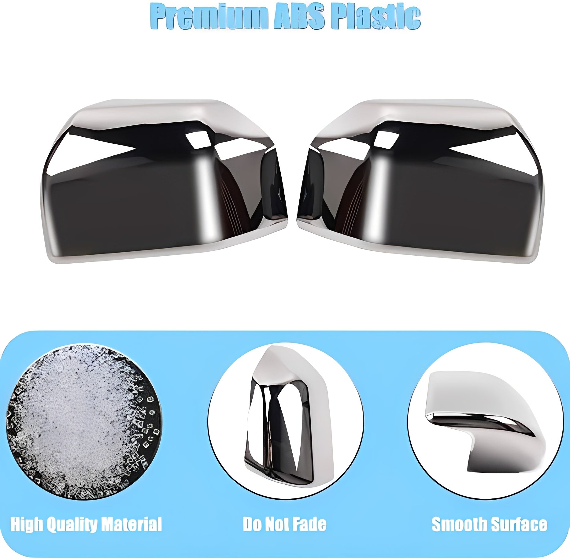 Polished chrome ABS mirror covers, smooth curved housing