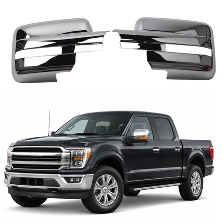 Chrome mirror cover set for 2009-2014 Ford F-150, glossy trim pair