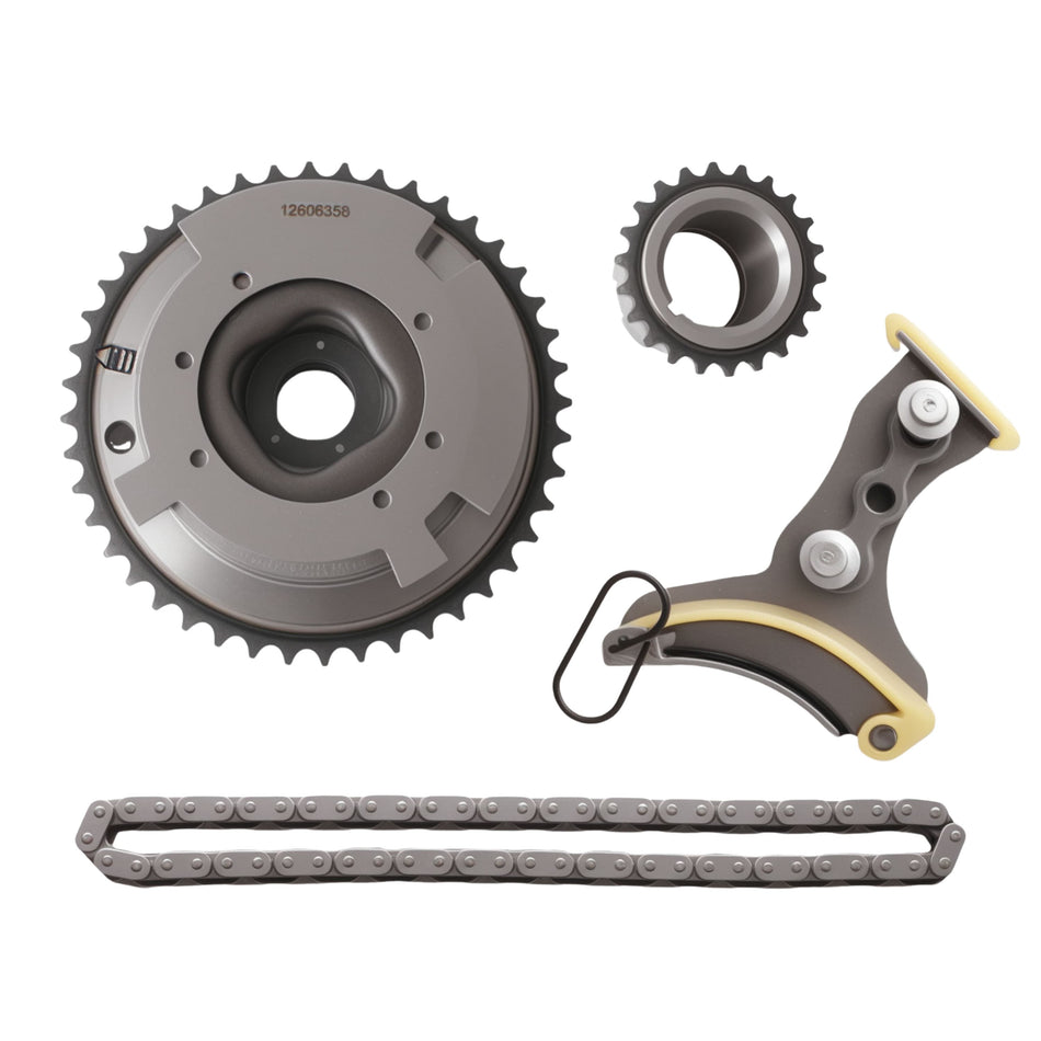 VVT timing sprocket and chain kit components with gear wheel, guide, and chain