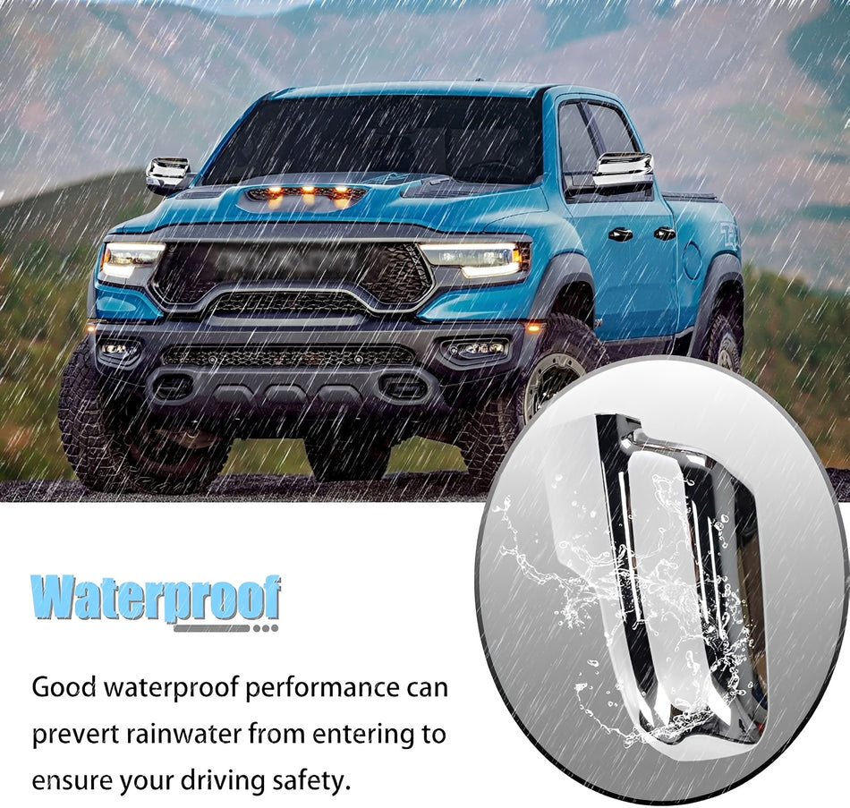 Chrome door handle insert with glossy finish, raindrop close-up