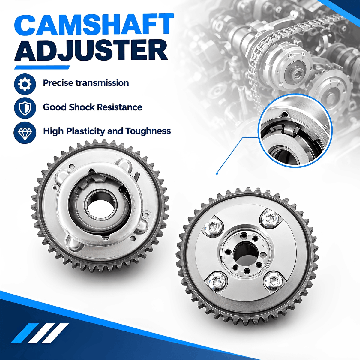 Timing chain kit sprocket gears, two silver toothed camshaft gears