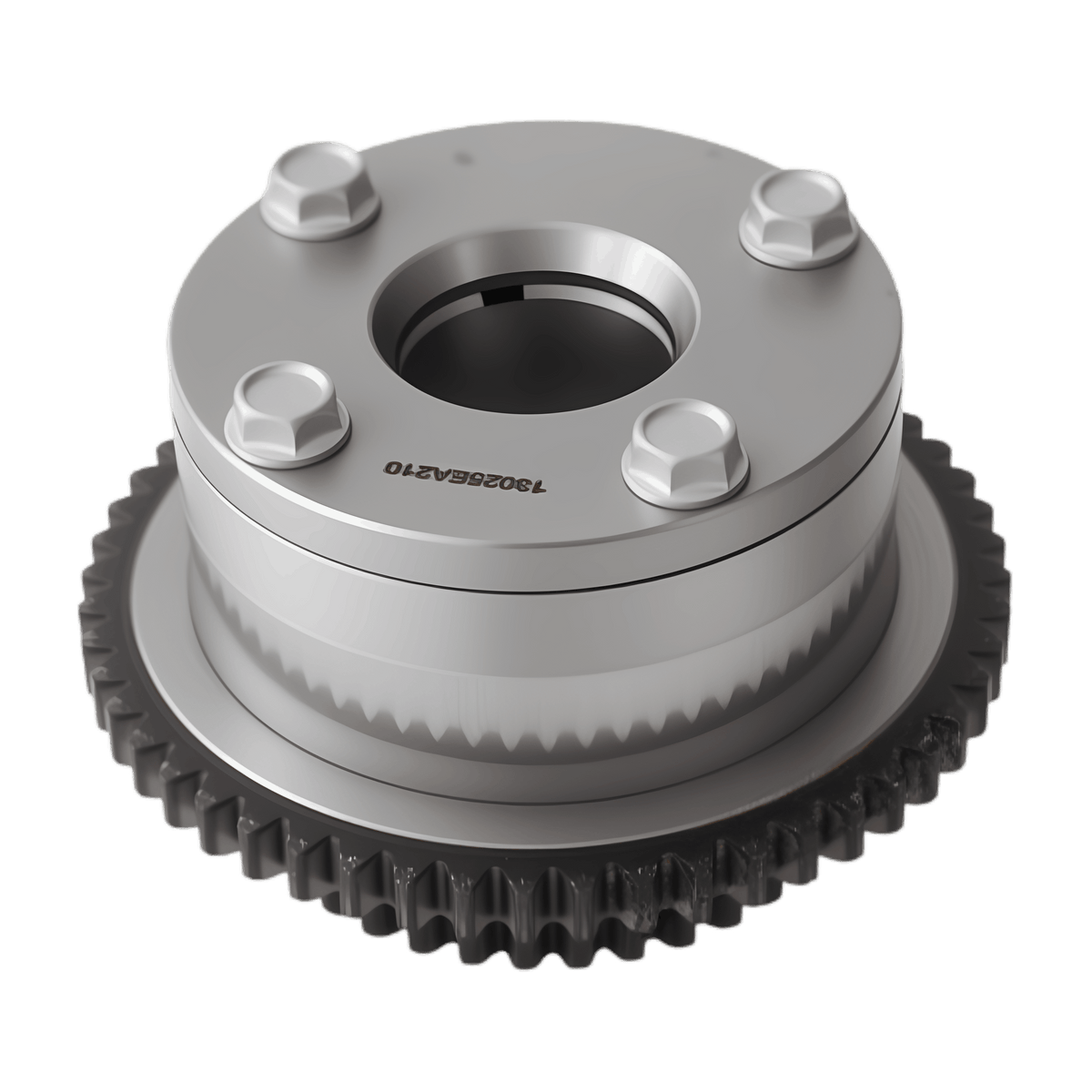 Timing sprocket assembly with toothed ring, silver housing and dark center bore