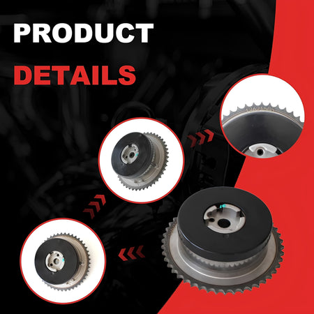 Timing VVT sprocket with black pulley face and silver toothed gear, plus detail circles